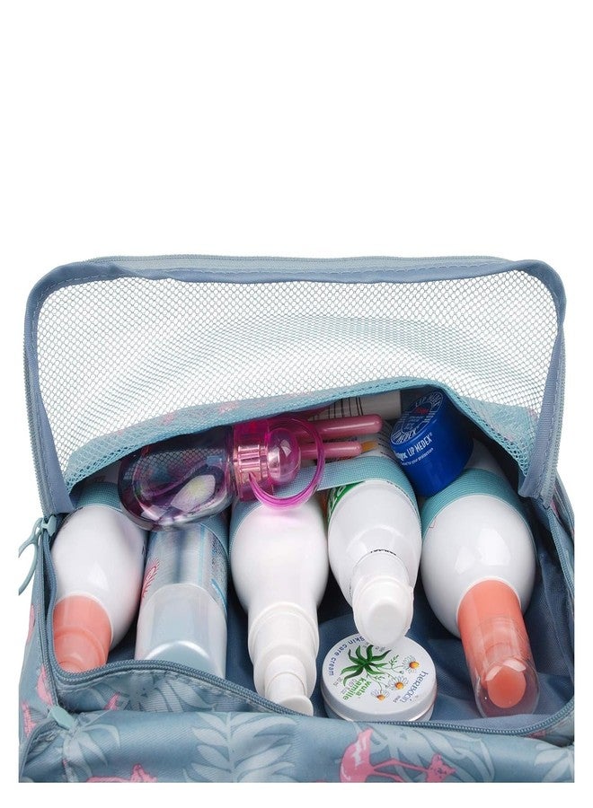 STESHWK Travel Hanging Toiletry Bag for Women Flamingo Make-up Carry Case Travel Kit for Girl Inner Ware Organizer (Blue) - Image 3